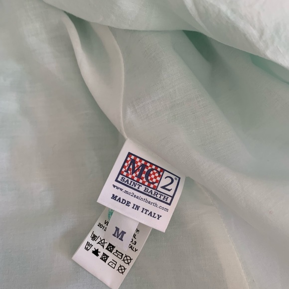 Ruffled short linen dress with belt . - Picture 6 of 6